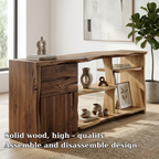 Live Edge Solid Wood Console Cabinet - Modern Rustic Sideboard with Glass Shelving - view 5 of 7
