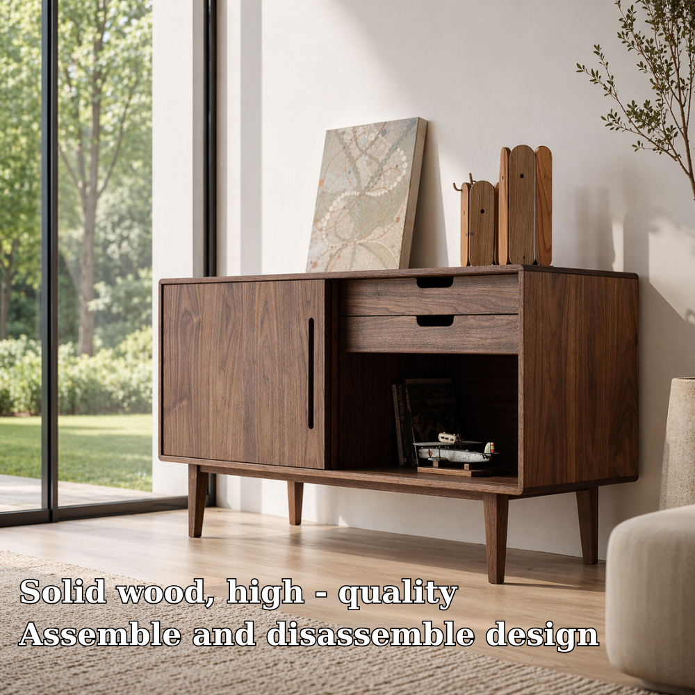 Solid Wood Console Sideboard with Open Shelf – Modern Walnut Storage Cabinet - view 6 of 7
