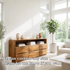 Solid Wood Sideboard Console with Wave Drawers & Open Shelf Storage Cabinet - view 6 of 7