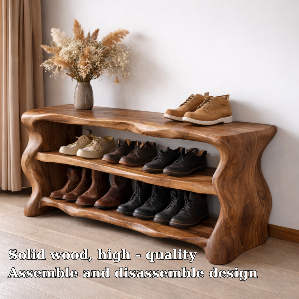 Solid Wood Entryway Bench with Shoe Storage – Rustic Live Edge Shoe Rack Bench - view 5 of 7
