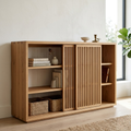 Solid Oak Console Cabinet with Sliding Slatted Doors – Modern Storage Sideboard - view 1 of 7