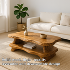 Modern Solid Wood Coffee Table with Organic Live Edge and Lower Shelf - view 5 of 7
