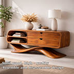 Solid Wood Sculptural Console Cabinet with Drawers & Open Shelf – Modern Curved Base - view 6 of 7