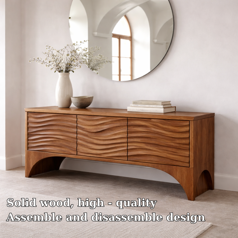 Solid Wood Console Table with Wave Front Drawers – Modern Entryway Storage Cabinet - view 5 of 7