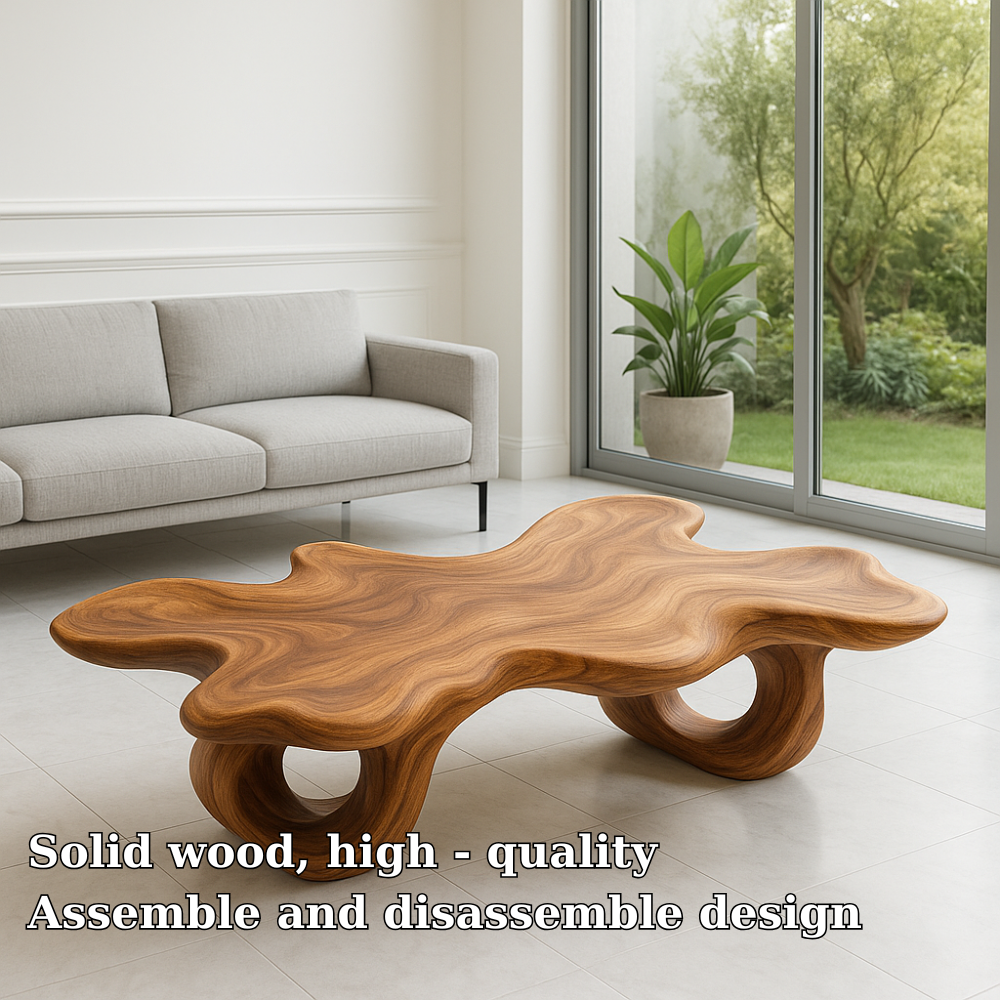 Modern Solid Wood Coffee Table with Unique Organic Shape for Contemporary Living Room - view 5 of 7