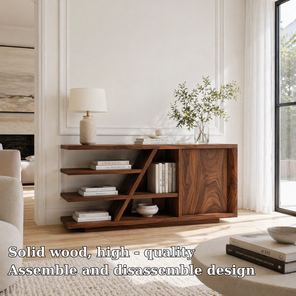 Solid Wood Console Sideboard with Open Shelves – Modern Walnut Storage Cabinet - view 5 of 7