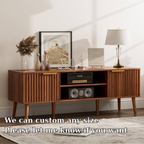Mid Century Wood Sideboard Cabinet with Slatted Doors & Media Storage Shelf - view 6 of 7