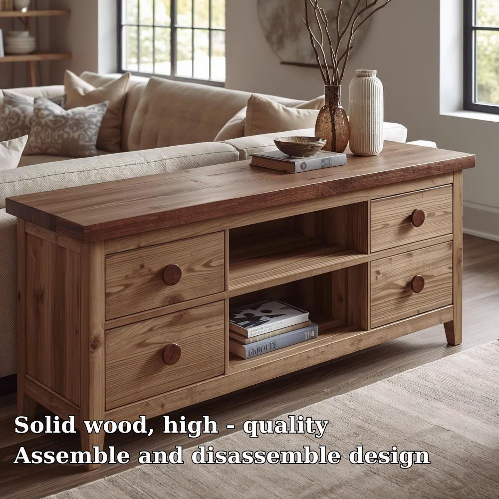 Solid Wood Console Cabinet with 2 Drawers & Open Shelving – Modern Storage Solution - view 5 of 7