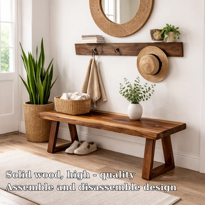 Solid Wood Entryway Bench with Storage | Rustic Modern Hallway Bench - view 5 of 7