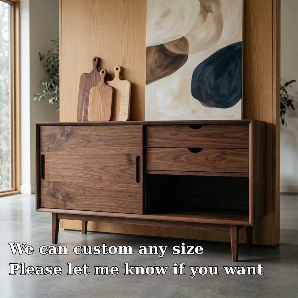 Mid Century Solid Wood Console Cabinet with Sliding Door and Drawers - view 6 of 7