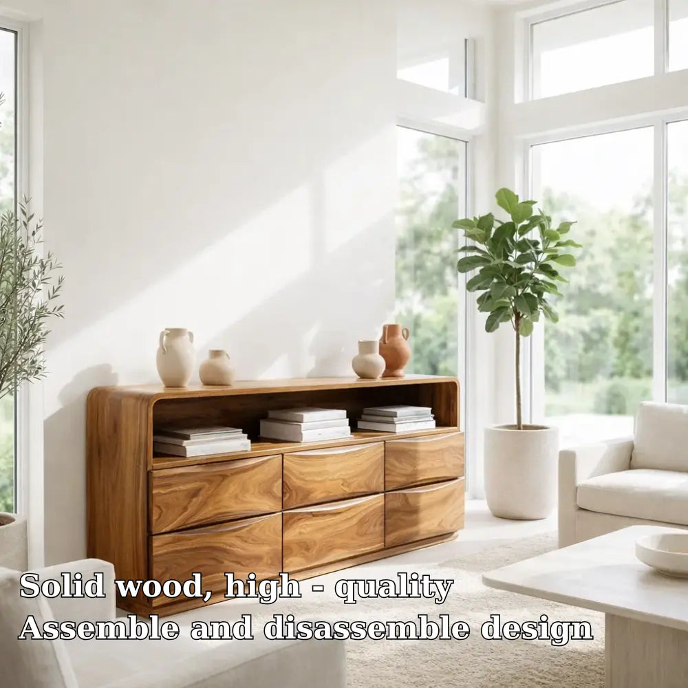 Modern Console Table with Curved Edges & Wave Drawer Design - view 5 of 7