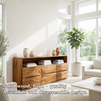 Solid Wood Sideboard Console with Wave Drawers & Open Shelf Storage Cabinet - view 5 of 7