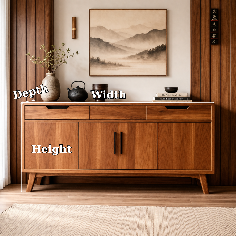 Mid-Century Solid Wood Console Cabinet with 2 Drawers and 4 Doors Storage - view 7 of 7