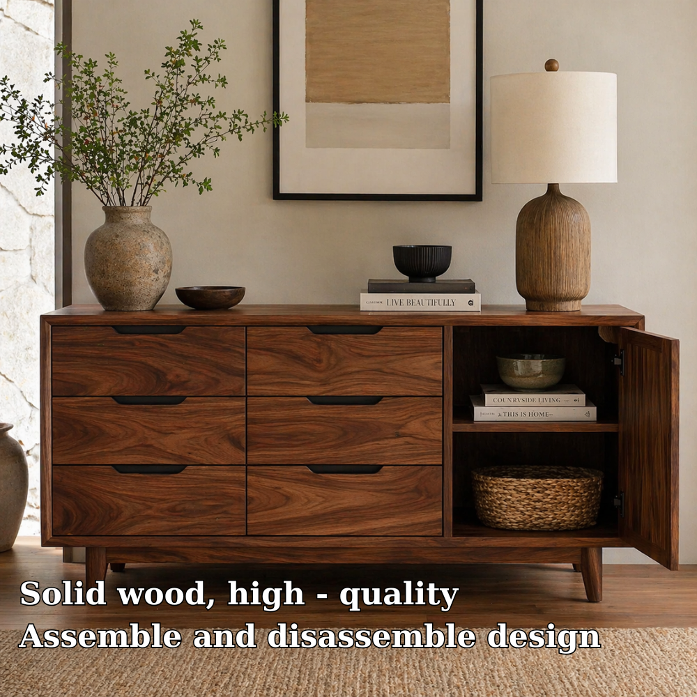 Solid Wood Sideboard Cabinet with Drawers & Door Storage – Modern Rustic Design - view 5 of 7