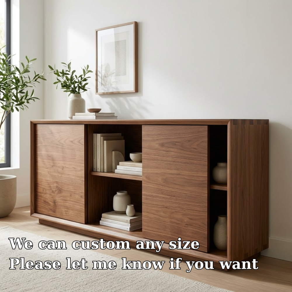 Walnut Console Cabinet with Sliding Doors – Modern Wood Storage Sideboard - view 6 of 7