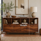 Mid Century Solid Wood Sideboard Cabinet with Drawers & Open Shelf Storage - view 6 of 7