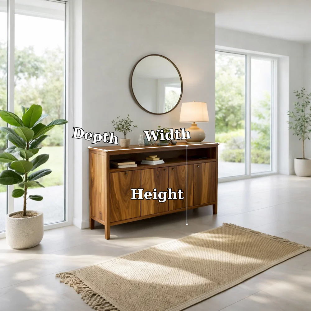 Solid Wood Sideboard Console with Cabinet Doors & Shelf, Modern Storage Cabinet - view 7 of 7