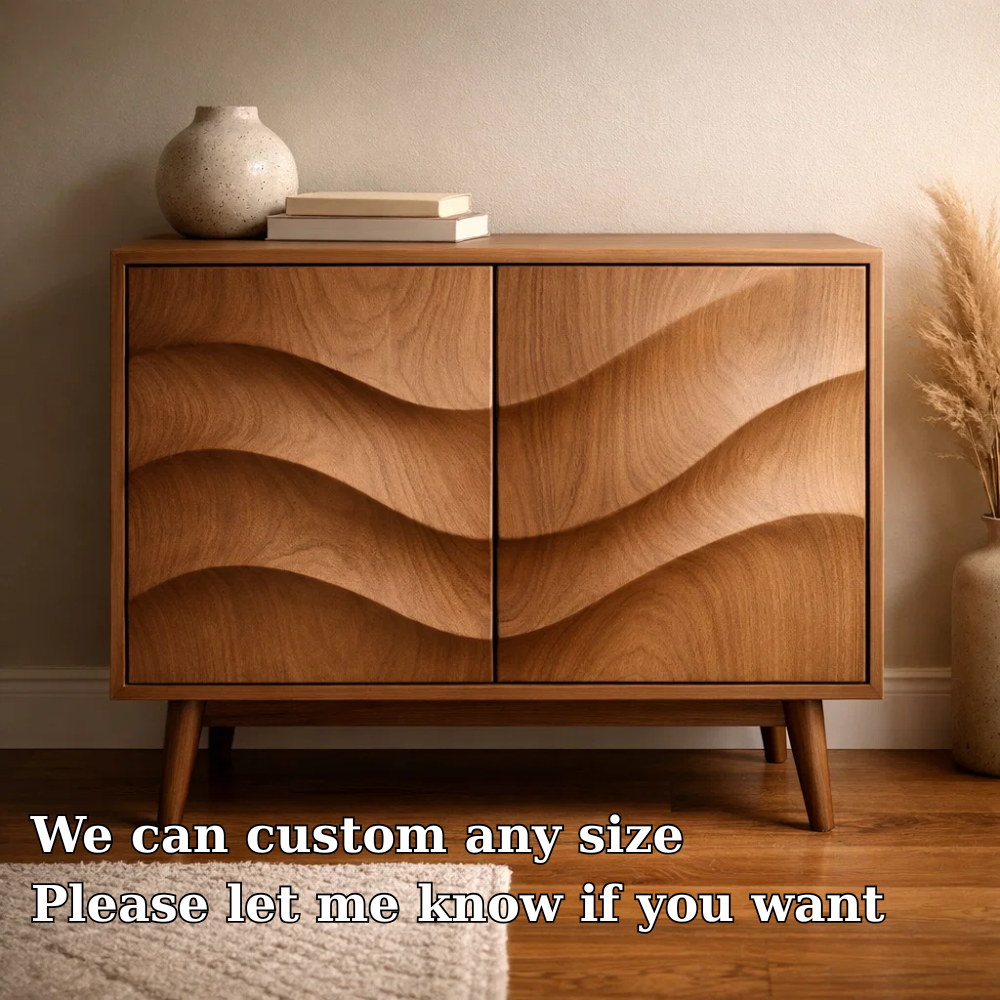 Wave-Design Solid Wood Console Cabinet - Mid-Century Modern Storage - view 6 of 7