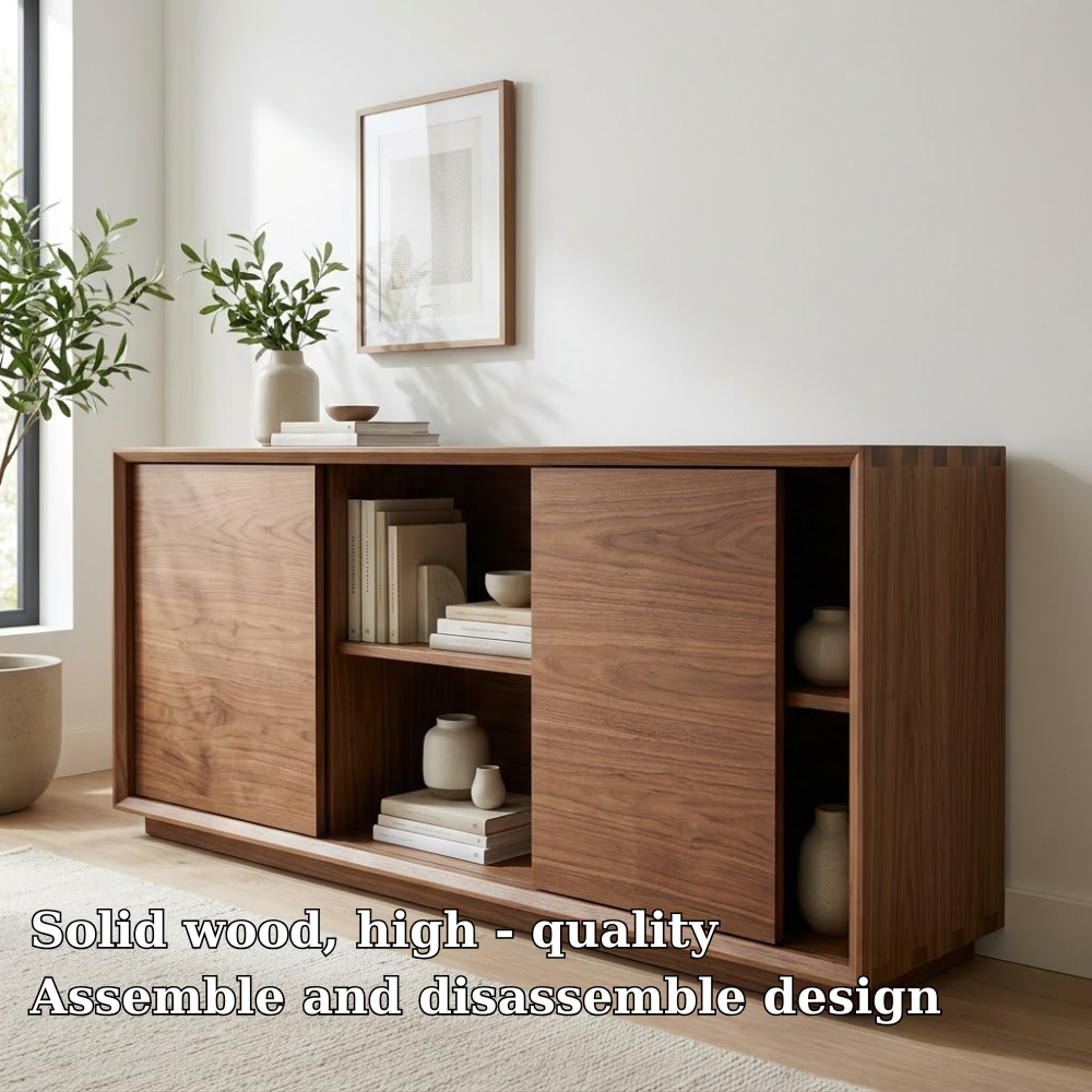 Walnut Console Cabinet with Sliding Doors – Modern Wood Storage Sideboard - view 5 of 7