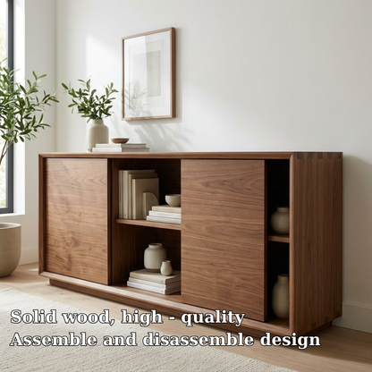 Walnut Console Cabinet with Sliding Doors – Modern Wood Storage Sideboard - view 5 of 7