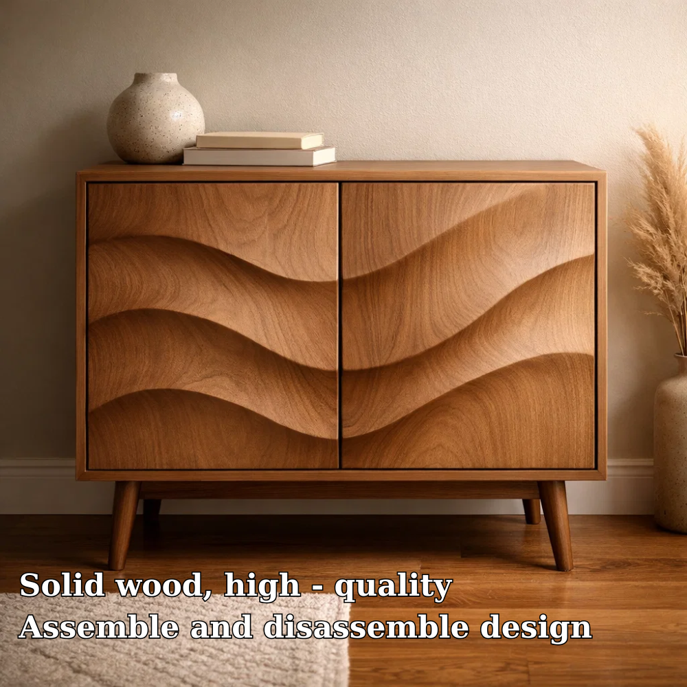 Wave-Design Solid Wood Console Cabinet - Mid-Century Modern Storage - view 5 of 7