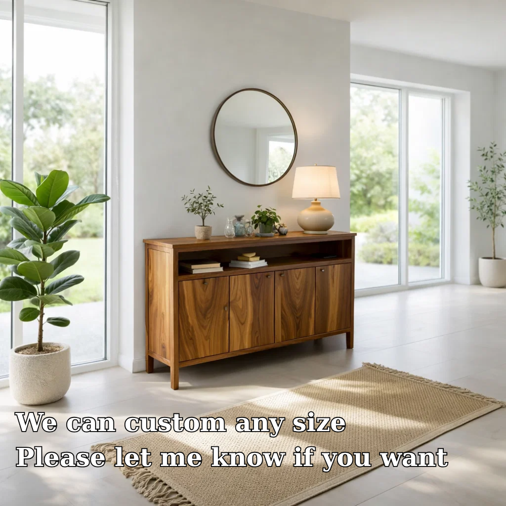Solid Wood Sideboard Console with Cabinet Doors & Shelf, Modern Storage Cabinet - view 6 of 7