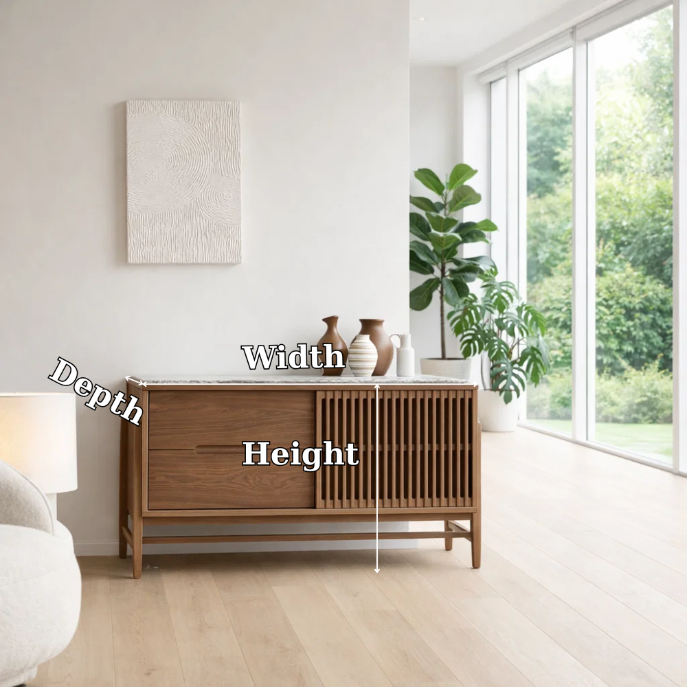 Modern Sideboard Cabinet with Slatted Door and Drawer – Minimal Storage Console - view 6 of 7