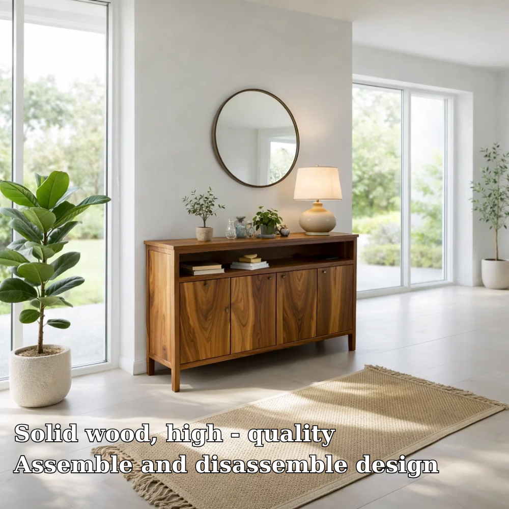 Solid Wood Sideboard Console with Cabinet Doors & Shelf, Modern Storage Cabinet - view 5 of 7