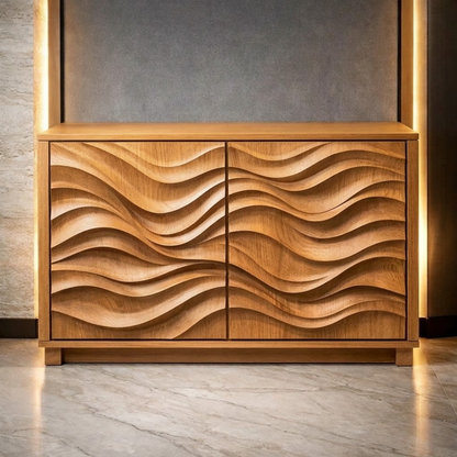 Wave-Pattern Solid Wood Console Cabinet - Modern Home Storage - view 1 of 7
