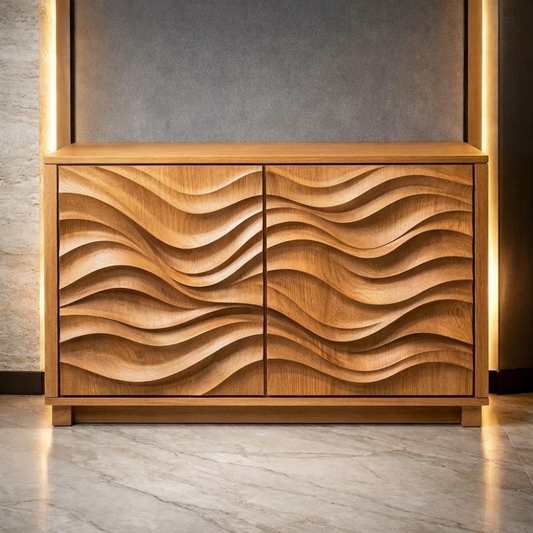 Wave-Pattern Solid Wood Console Cabinet - Modern Home Storage - view 1 of 7
