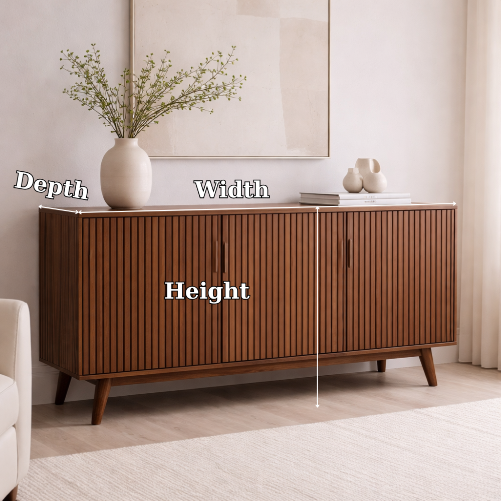 Solid Wood Fluted Console Cabinet with Doors – Modern Storage Sideboard - view 7 of 7