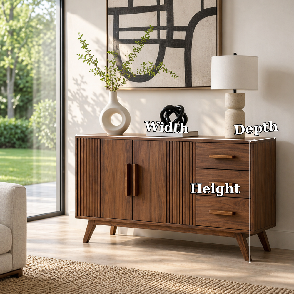 Solid Wood Console Sideboard with Slatted Design – Modern Walnut Storage Cabinet - view 7 of 7
