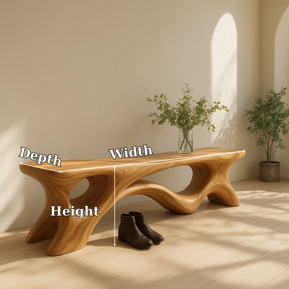 Solid Wood Entryway Bench with Sculptural Base – Modern Organic Wooden Bench - view 7 of 7