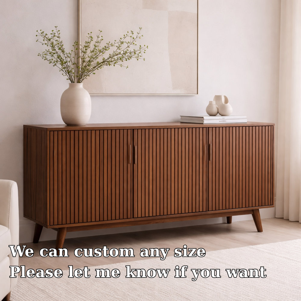 Solid Wood Fluted Console Cabinet with Doors – Modern Storage Sideboard - view 6 of 7