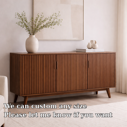 Solid Wood Fluted Console Cabinet with Doors – Modern Storage Sideboard - view 6 of 7