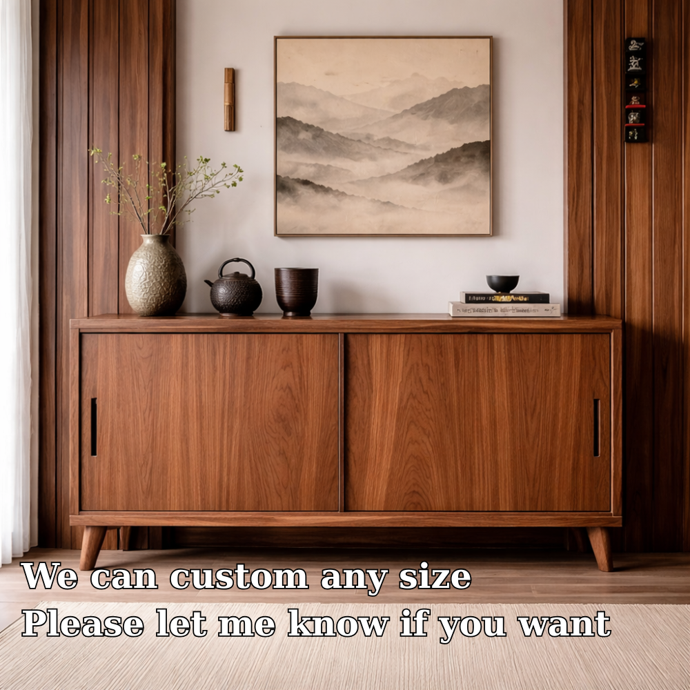 Solid Wood Console Cabinet with Sliding Doors – Modern Minimalist Storage Sideboard - view 6 of 7