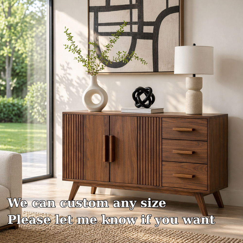 Solid Wood Console Sideboard with Slatted Design – Modern Walnut Storage Cabinet - view 6 of 7