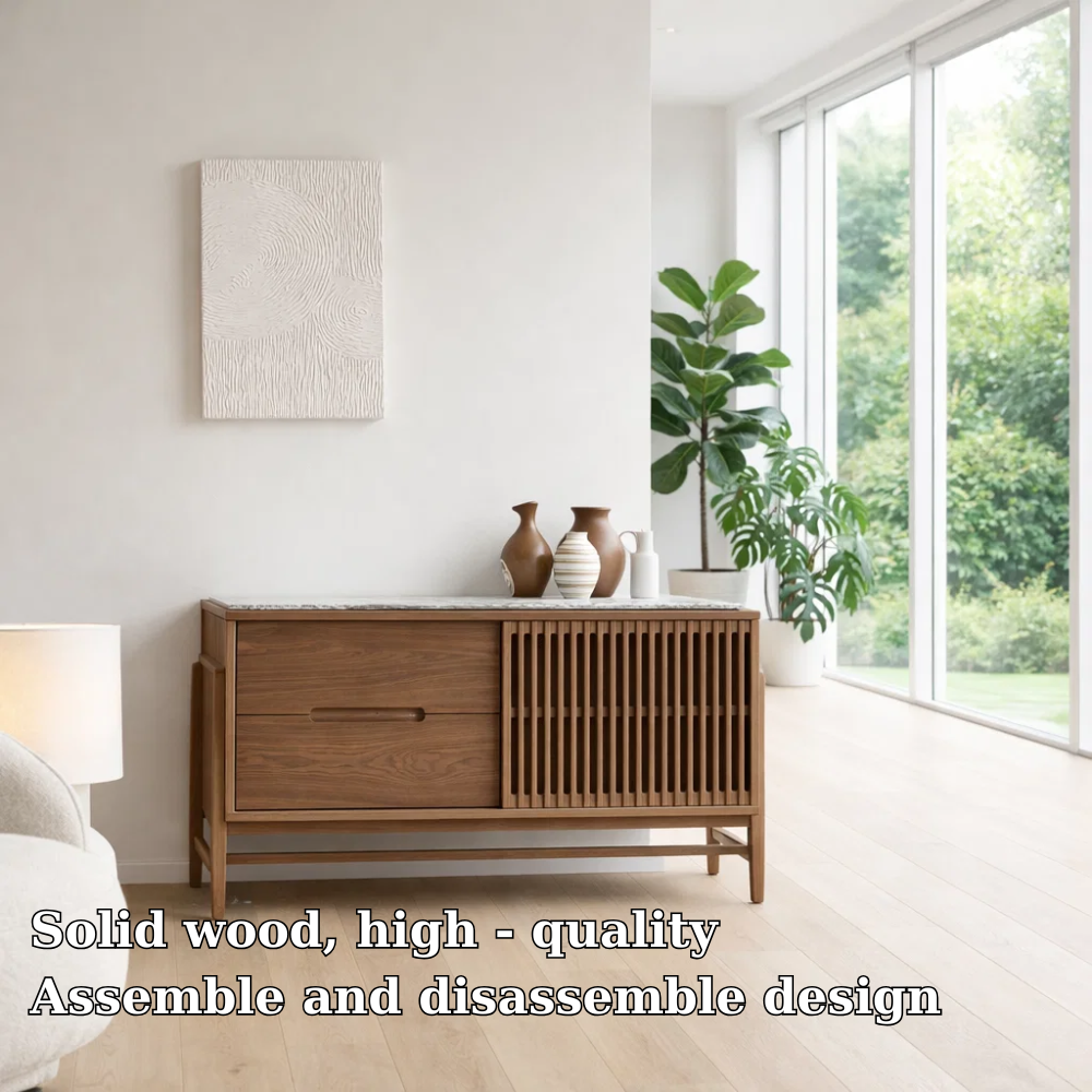 Modern Sideboard Cabinet with Slatted Door and Drawer – Minimal Storage Console - view 5 of 7