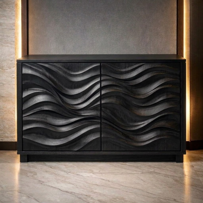 Wave-Pattern Solid Wood Console Cabinet - Modern Home Storage - view 4 of 7