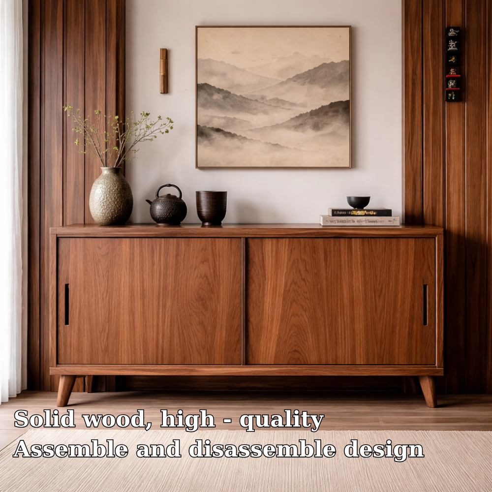 Solid Wood Console Cabinet with Sliding Doors – Modern Minimalist Storage Sideboard - view 5 of 7
