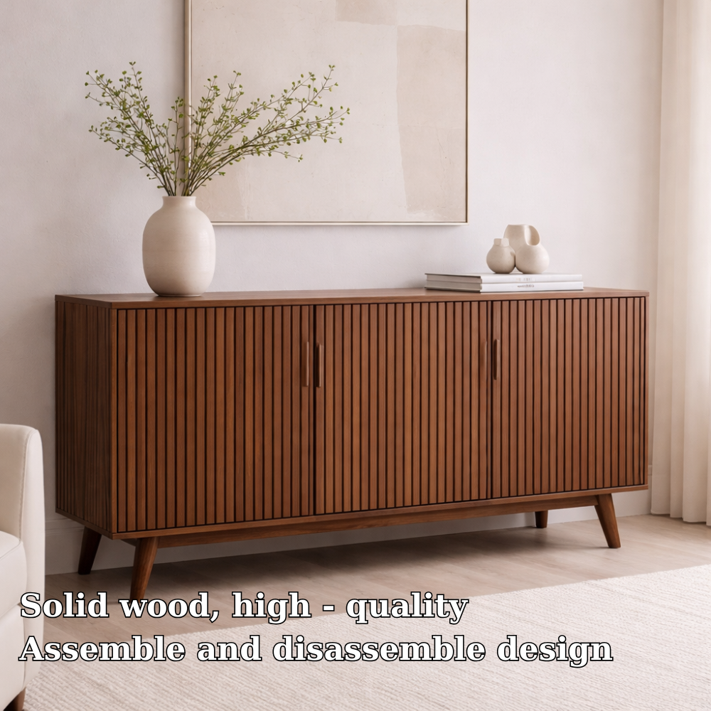 Solid Wood Fluted Console Cabinet with Doors – Modern Storage Sideboard - view 5 of 7