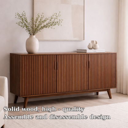 Solid Wood Fluted Console Cabinet with Doors – Modern Storage Sideboard - view 5 of 7