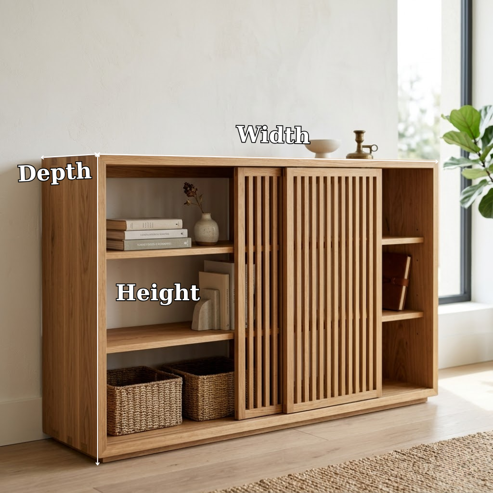 Solid Oak Console Cabinet with Sliding Slatted Doors – Modern Storage Sideboard - view 7 of 7