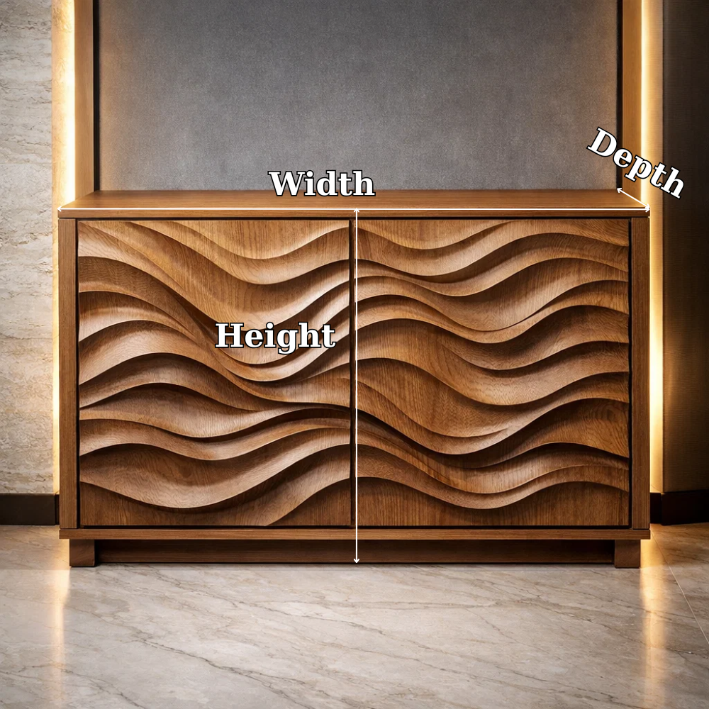 Wave-Pattern Solid Wood Console Cabinet - Modern Home Storage - view 7 of 7