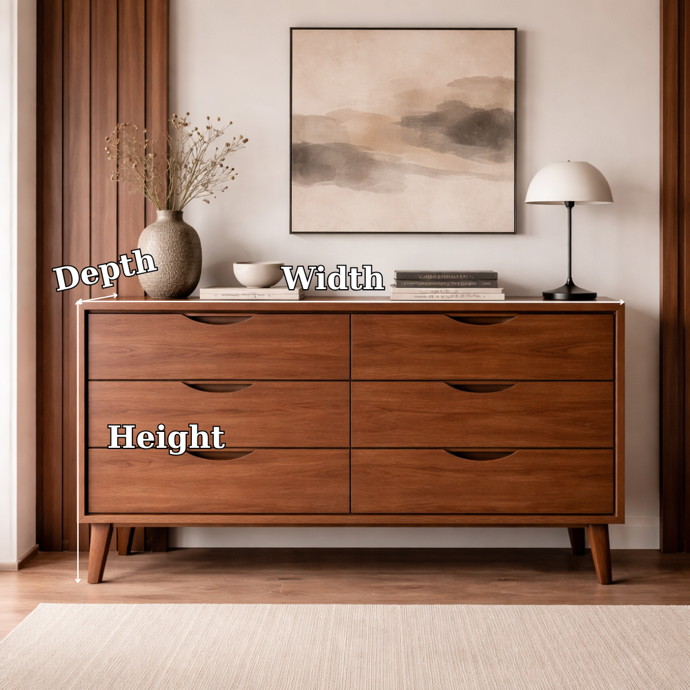 Solid Wood Console Cabinet with 6 Drawers – Modern Mid-Century Storage Sideboard - view 7 of 7