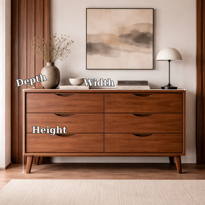 Solid Wood Console Cabinet with 6 Drawers – Modern Mid-Century Storage Sideboard - view 7 of 7