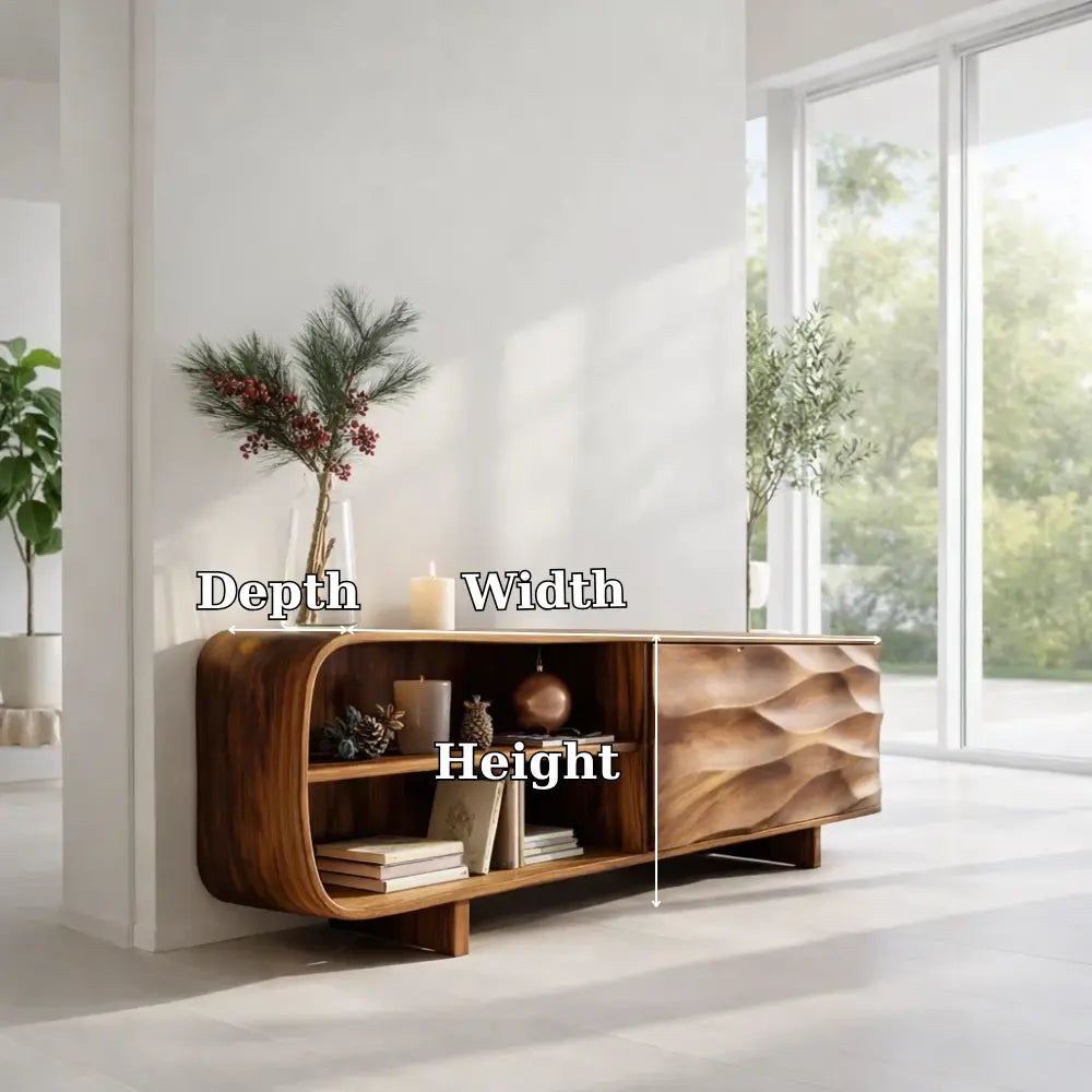 Modern Console Table with Curved Frame & Carved Front Panel - view 7 of 7