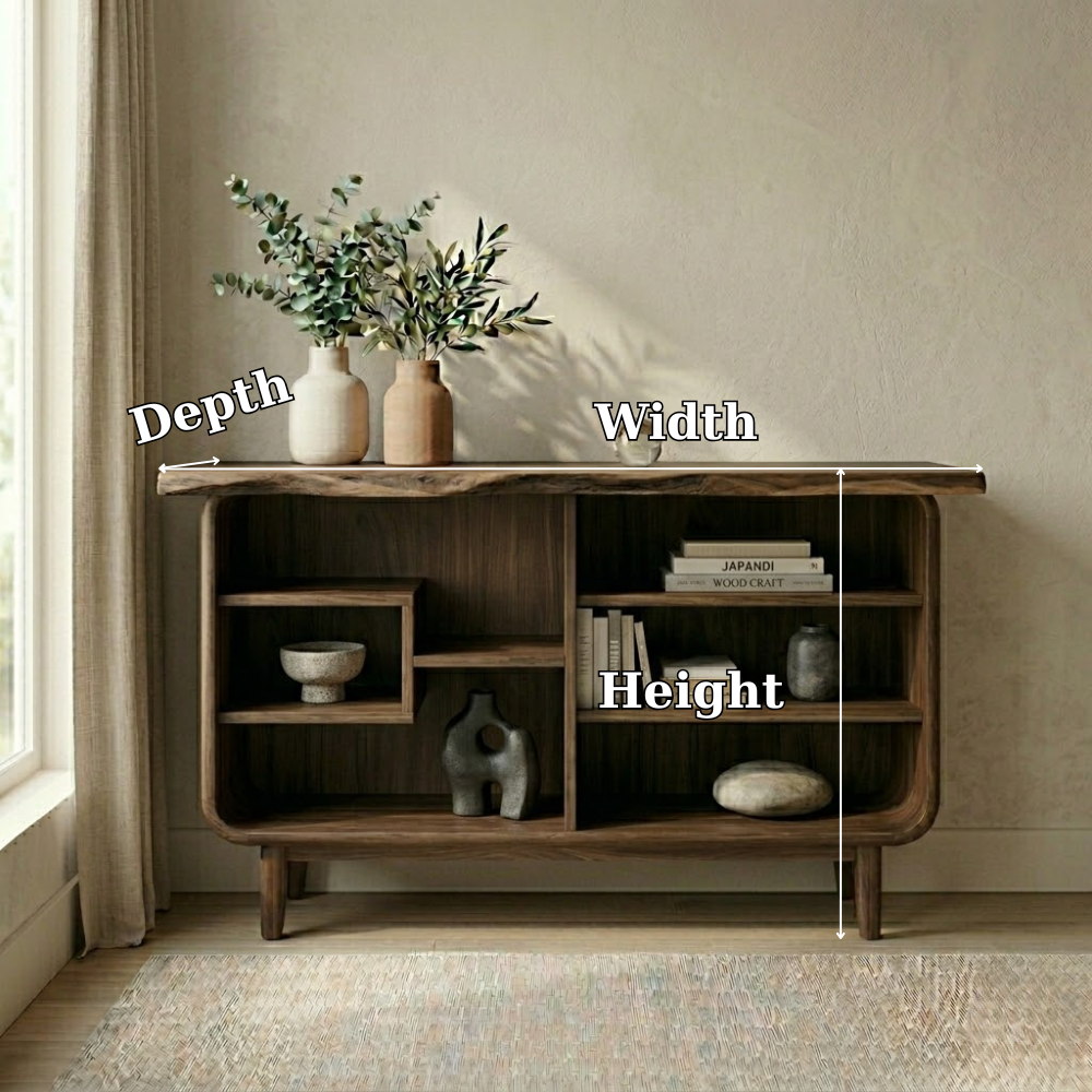 Solid Wood Console Cabinet with Open Shelves – Modern Rustic Storage Sideboard - view 7 of 7