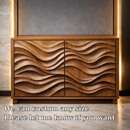 Wave-Pattern Solid Wood Console Cabinet - Modern Home Storage - view 6 of 7