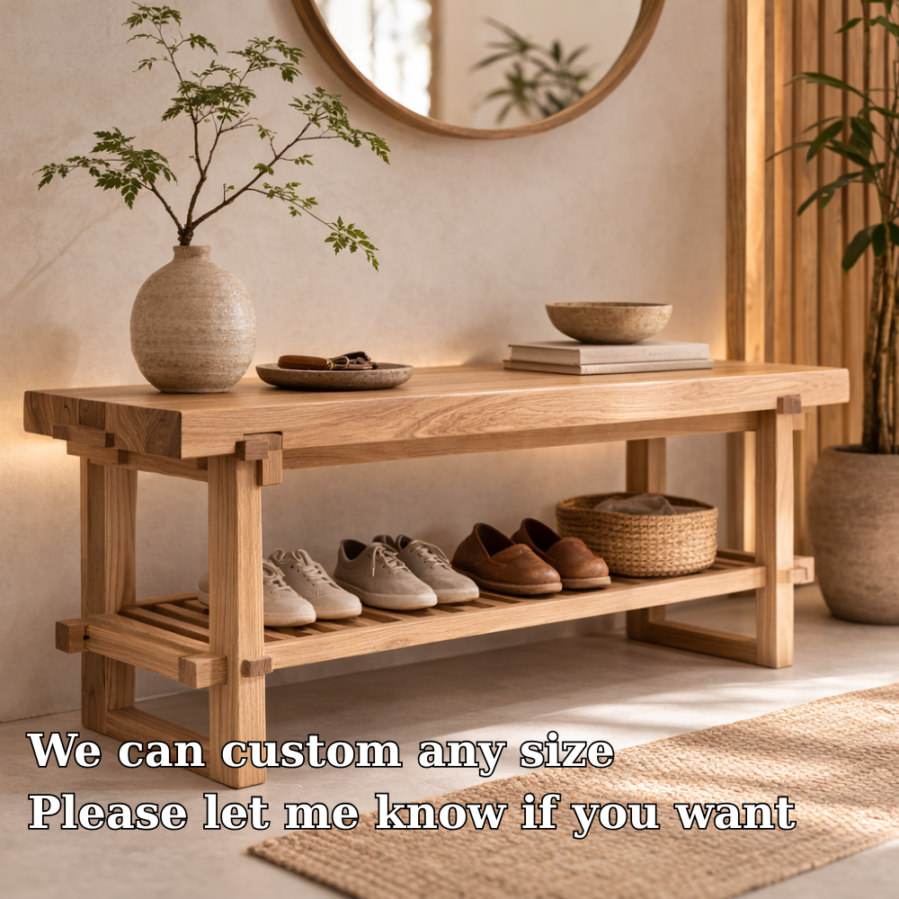 Solid Oak Entryway Bench with Storage Shelf | Modern Hallway Seating - view 6 of 7